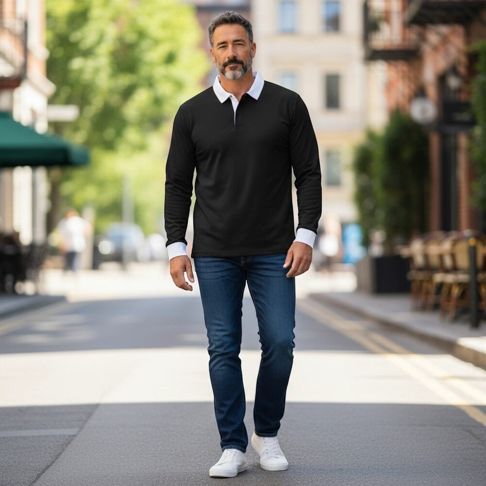 Manfinity Black Shirt White Collar Cuffs Mens 5XL Long Sleeve